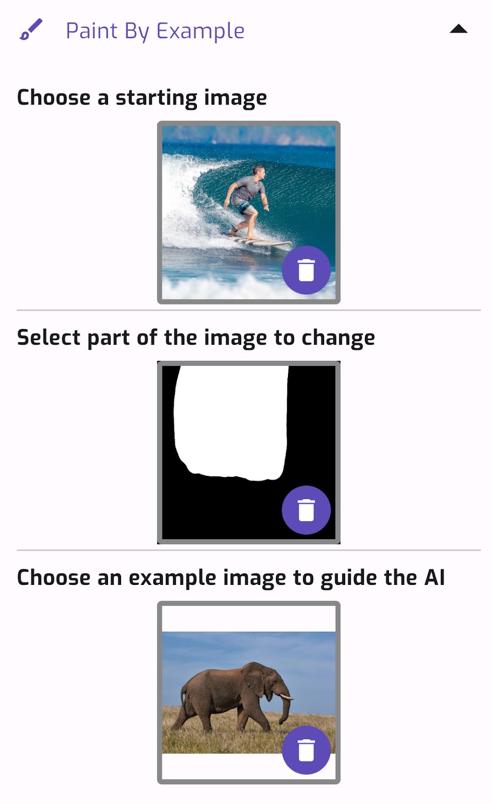 Paint By Example: Step 3: Choose an example image to guide the AI.