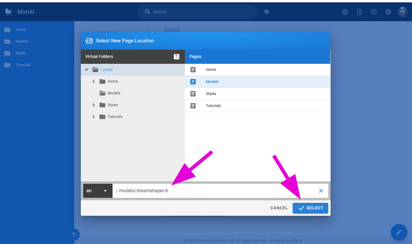 How to create a Wiki page: Click SELECT
