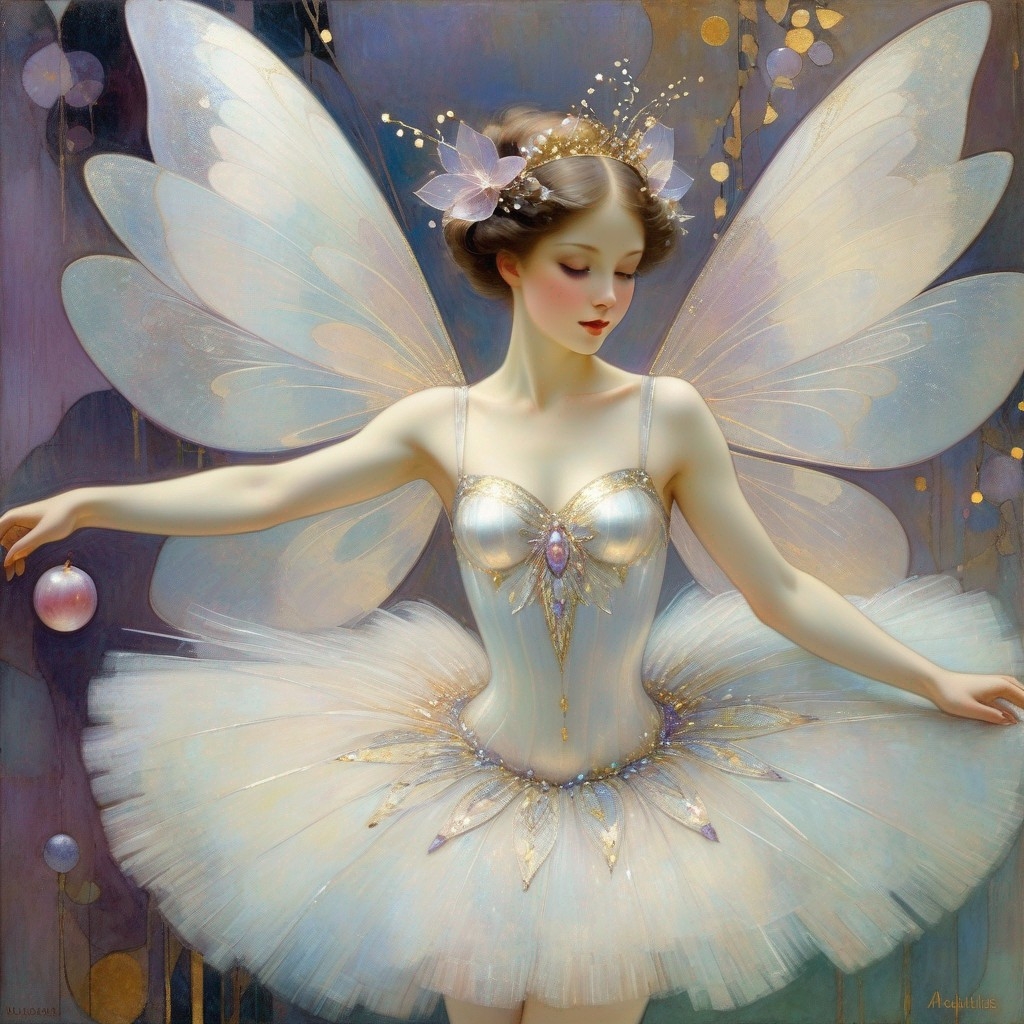 Example result. Prompt: (sugar plum fairy:1.3), up close, beautiful sparkling white fairy wings, sparkling plums, plum tutu, (abstract:1.3) . painterly+,…