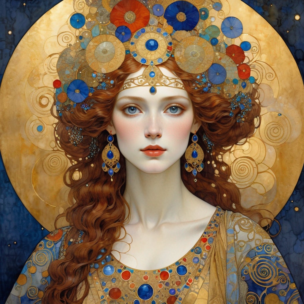 Example result. Prompt: (blue,red:0.5) woman, by Gustav Klimt, artistic impressionist watercolor paint by James Christensen, intricate, cinematic lighting,…