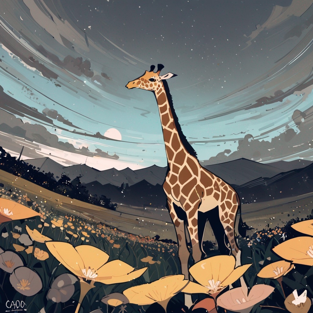 Example result. Prompt: 1giraffe standing on a wildflower hill, cloudy sky, masterpiece, best quality, very aesthetic, (keinesandayoooo:1.2),…