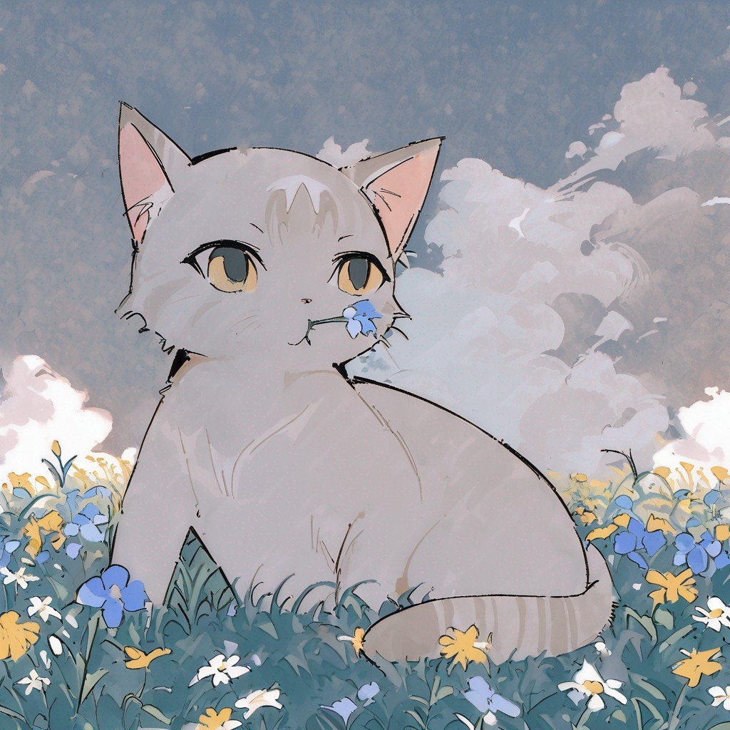Example result. Prompt: cute feline kitten+ on a wildflower hill, flower in mouth, cloudy sky, masterpiece, best quality, very aesthetic, (wewe:1.3) Negative…