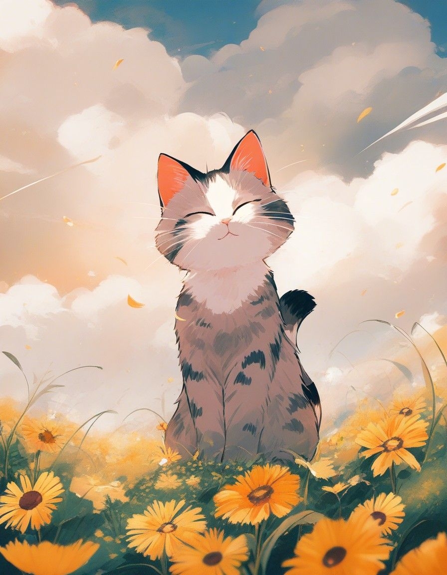 Example result. Prompt: 1kitten, on a wildflower hill, long whiskers, cat eyes, cute kitten, behind wildflowers, cloudy sky, (keinesandayoooo:1.3),…
