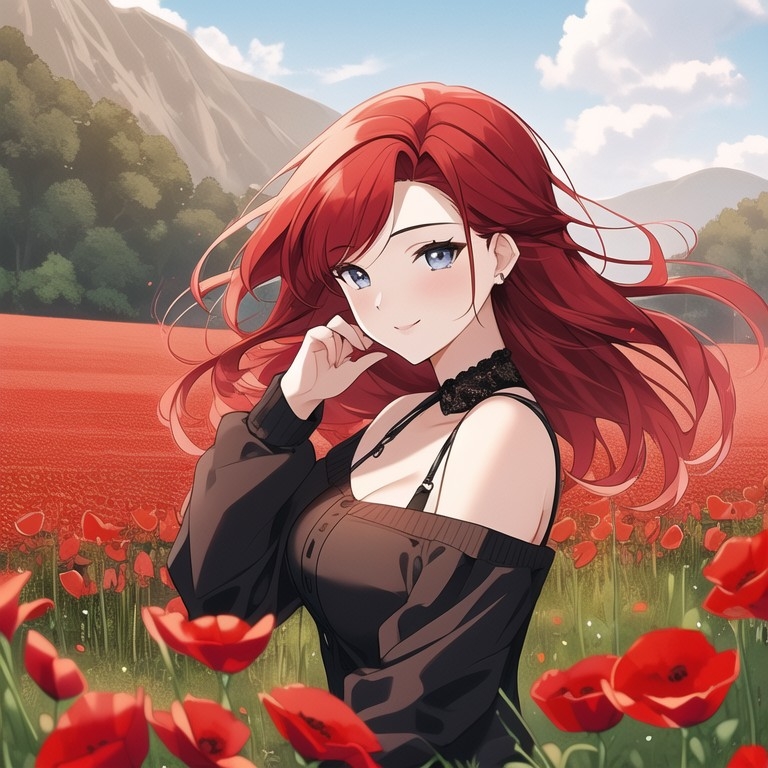 Example result. Prompt: beautiful woman with red hair, close up, in a field of poppies, beautiful scenery, beautiful eyes, (masterpiece, best quality) photo…