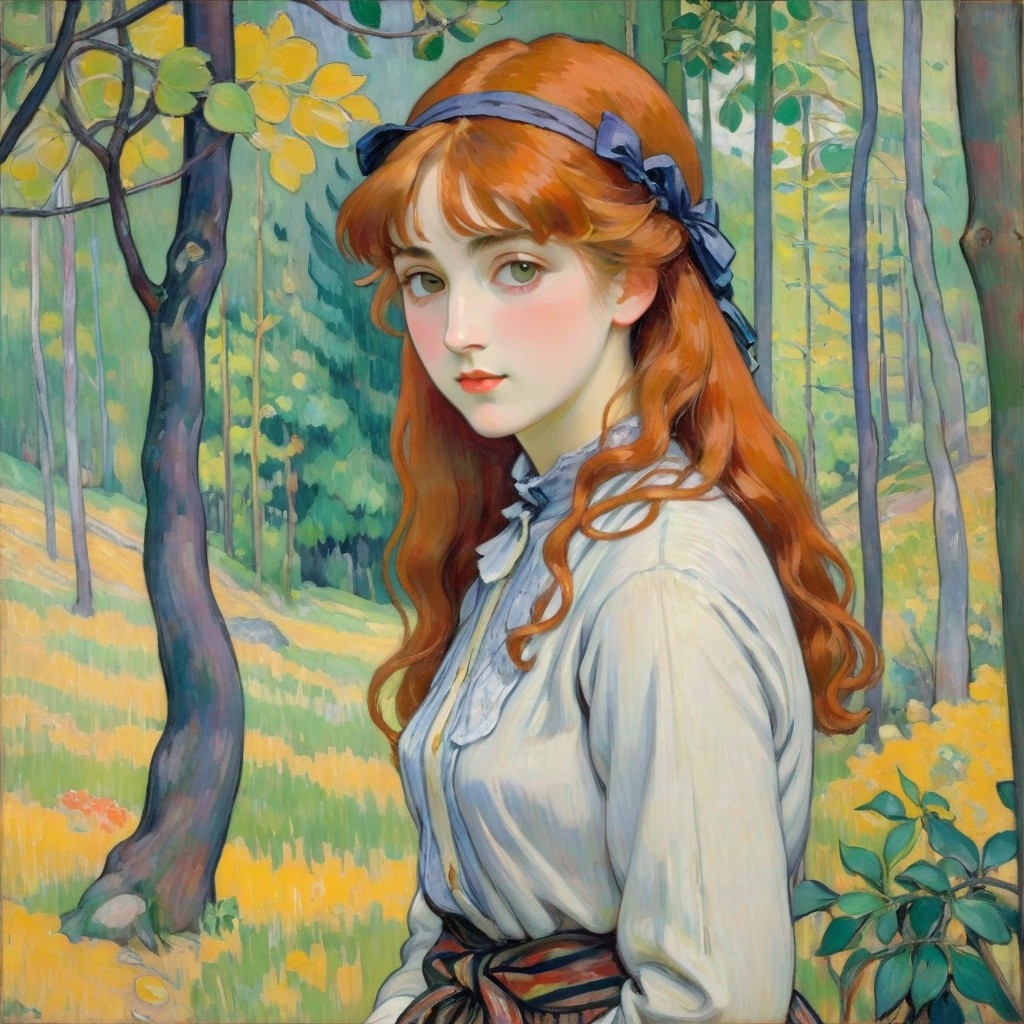 Example result. Prompt: beautiful woman in a forest, close up, (impressionist painting:1.2). loose brushwork, painterly, (Pierre Bonnard, Paul Cézanne,…
