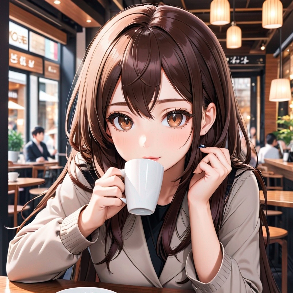 Example result. Prompt: beautiful woman, up close, drinking coffee at a cafe, best quality, anime Negative Prompt: (worst quality, low quality, bad…