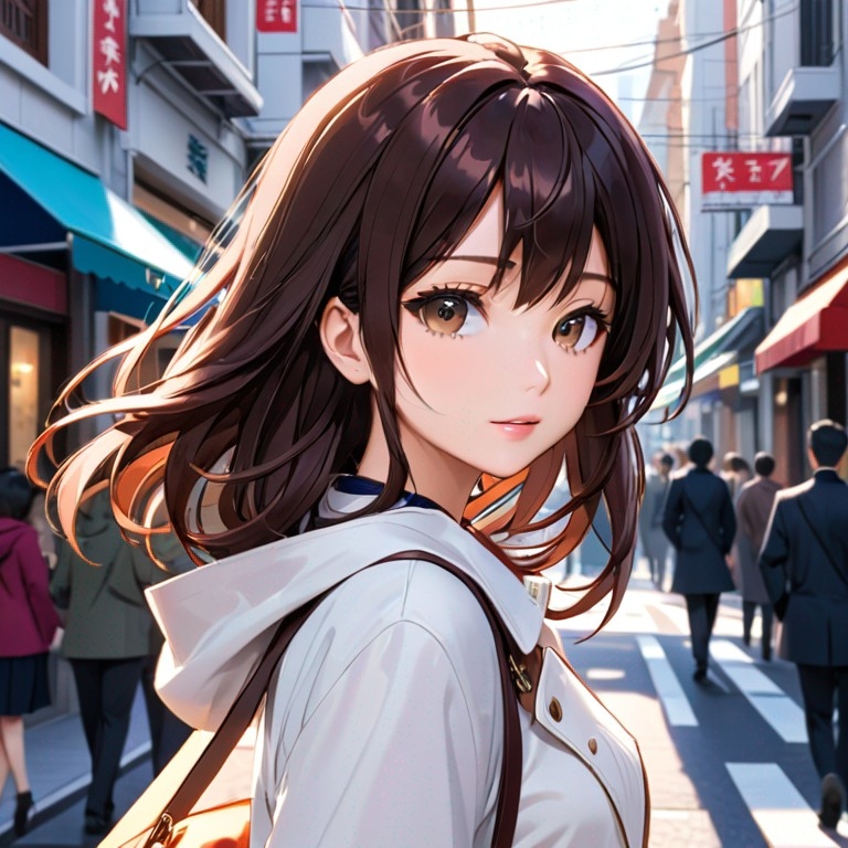Example result. Prompt: beautiful woman, up close, walking down a city street, best quality, anime Negative: (worst quality, low quality, bad quality:1.3),…