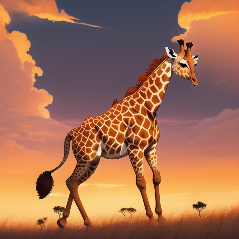 Example result. Prompt: (beautiful giraffe:1.2), walking across the savanna, dusk, violet orange tones, clouds, best quality Negative Prompt: easynegative,…