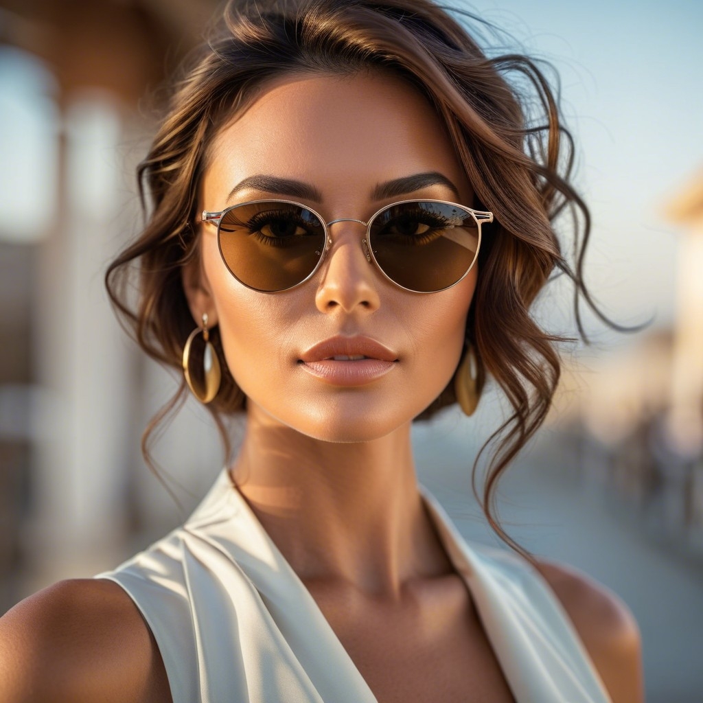 Example result. Prompt: beautiful woman, (very close portrait:1.3), wearing sleek sunglasses, award winning cinematic shot Negative Prompt: (deformed,…