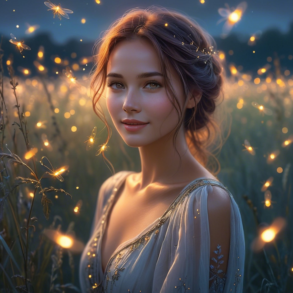 Example result. Prompt: beautiful woman, subtle smile, portrait, in a field after dusk, full of fireflies, (ethereal fantasy concept art:1.2) Negative Prompt:…