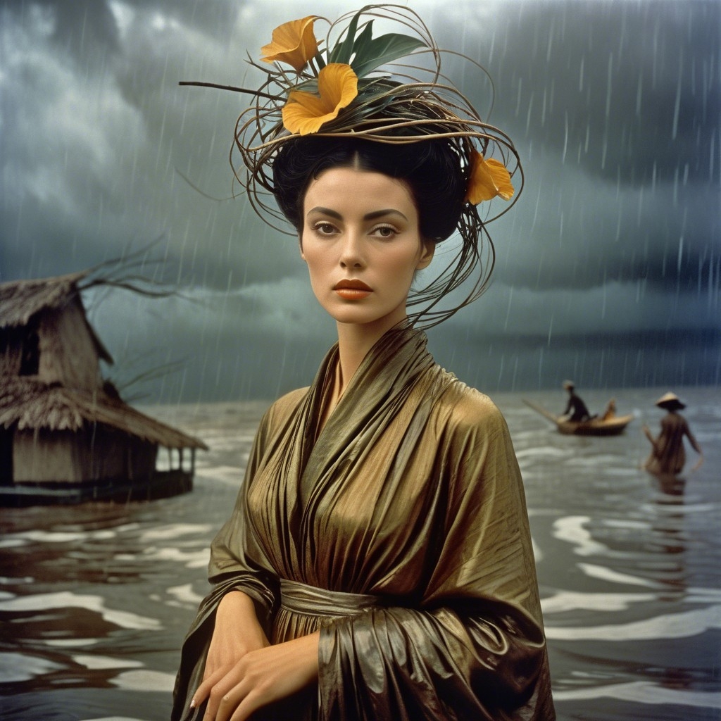Example result. Prompt: beautiful woman in a hurricane, moody, (unsettling), surreal imagery, (macabe photography:1.2), Remedios Varo, Max Ernst, (Kansuke…