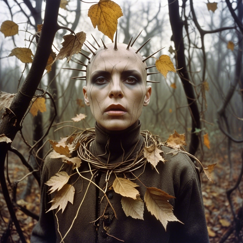 Example result. Prompt: creepy pinhead horror stalker with dirty clothes, reaching forward menacingly, (close portrait:1.2), in an autumn forest, (overgrown…