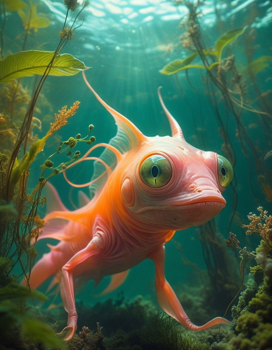 Example result. Prompt: macro photography by Shaun Tan and Peter Mohrbacher and Moebius and Guy Aroch, creature design by Shaun Tan, pink and orange alien…
