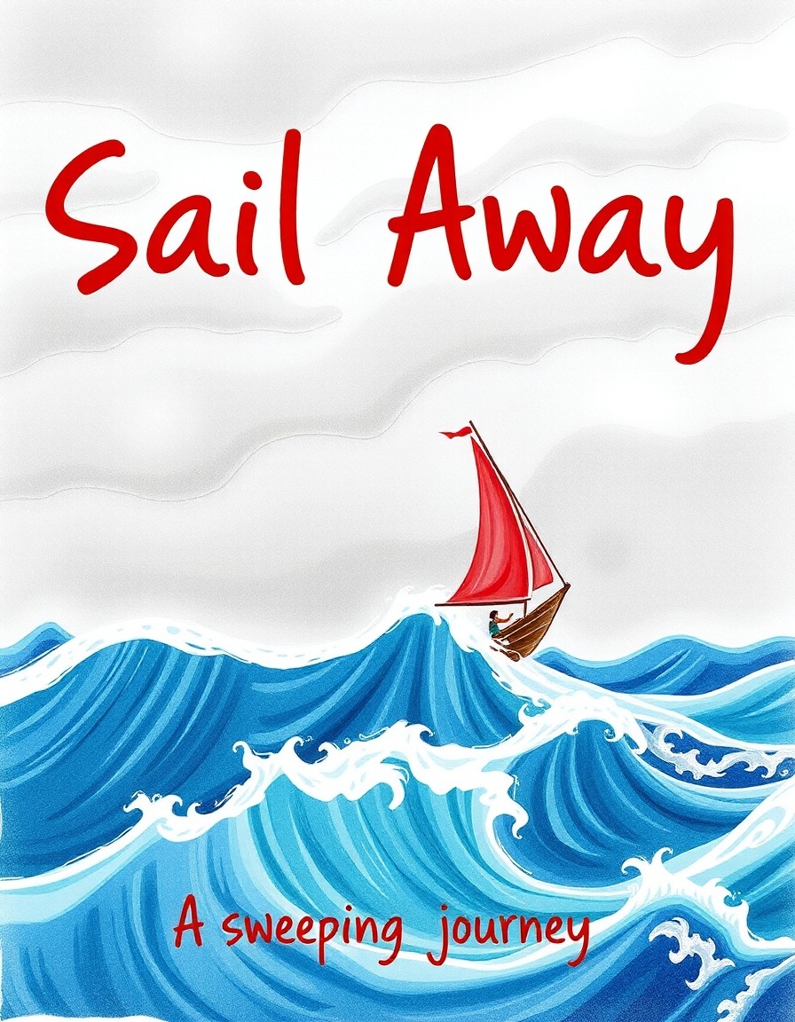 Example result. Prompt: A captivating movie poster titled 'Sail Away' with a subtitle 'A sweeping journey' in a red handwritten font. The poster shows an…