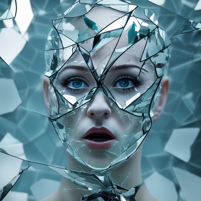 Example result. Prompt: (woman made of glass:1.4), (shattering:1.5), portrait, best quality, cinematic lighting, realistic, highly detailed, bald,…