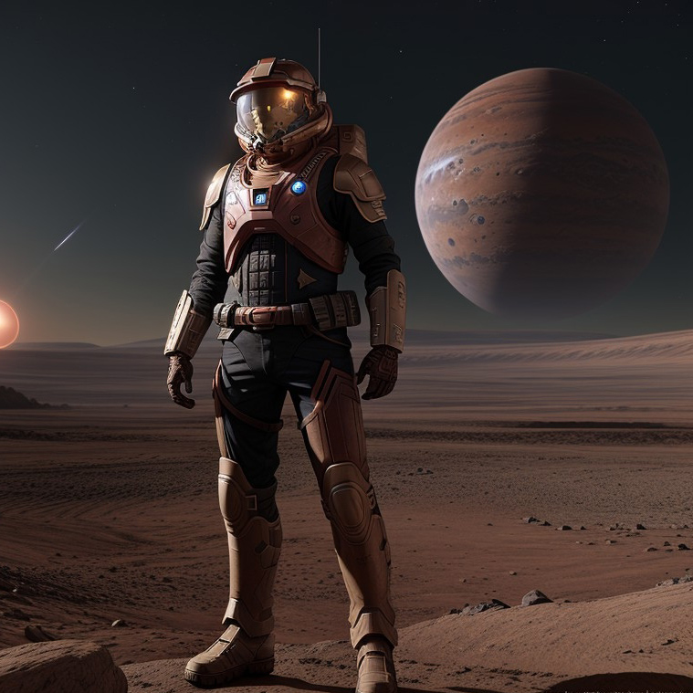 Example result. Prompt: galactic warrior on a rocky alien world, with large red planet in the background, best quality, realistic, highly detailed Negative…
