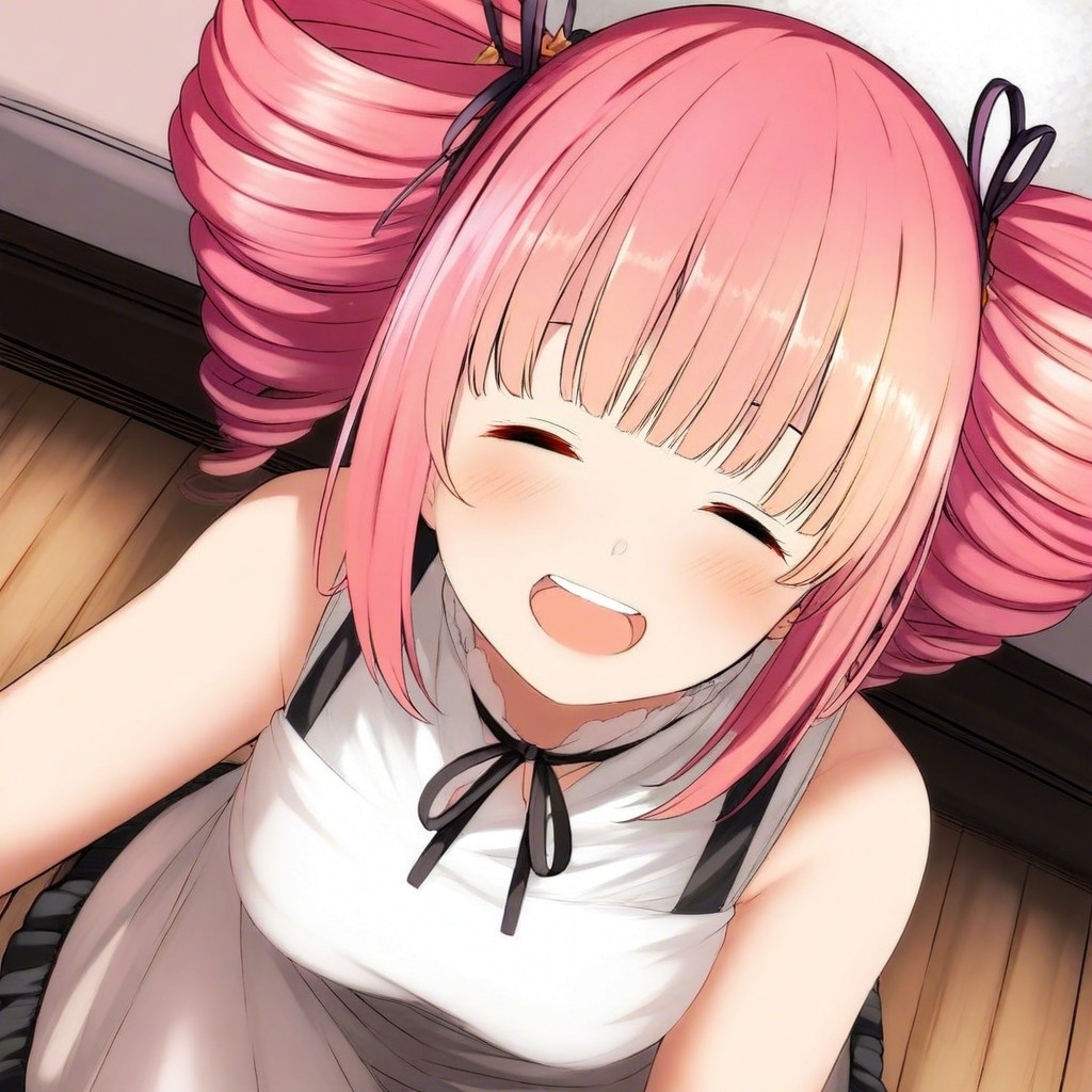 Example result. Prompt: 1girl, pink hair, twin drills, sleeveless dress, laughing, open mouth, from above, masterpiece, best quality, very aesthetic,…