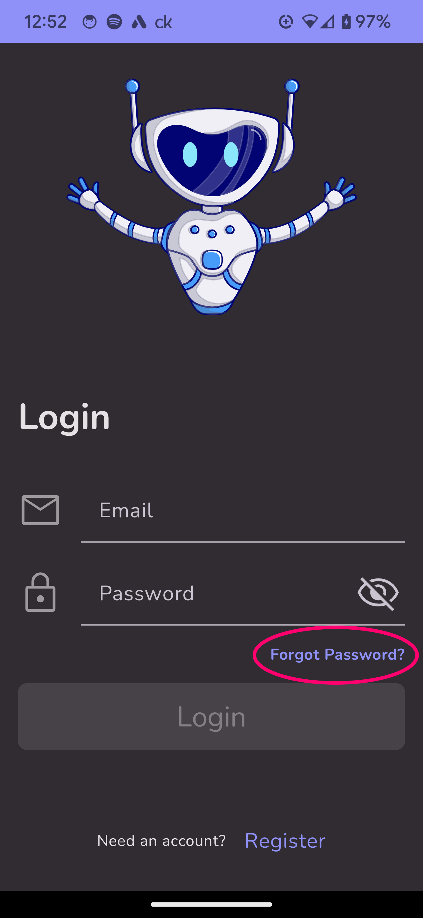 Lost Password Reset: Tap “Forgot Password”