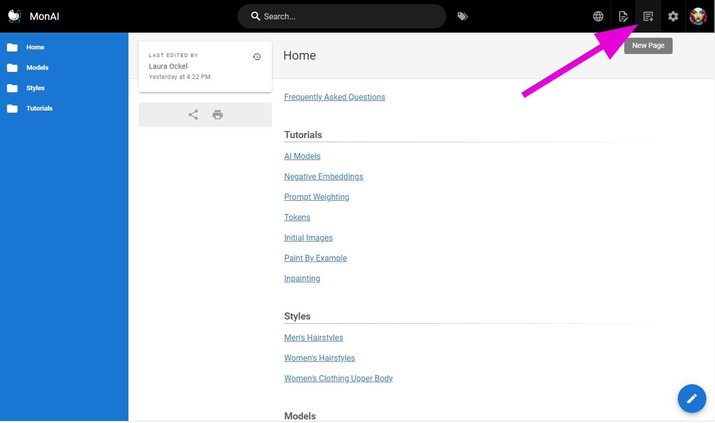 How to create a Wiki page: Click this button to create a new page