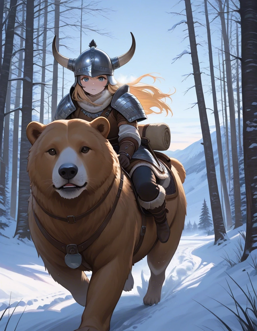 Example result. Prompt: 1girl, blonde hair, viking armor, helmet with horns, riding animal, riding bear, running bear, running toward viewer, close up,…