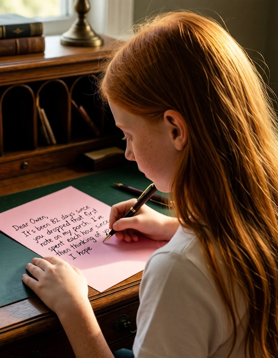 Example result. Prompt: close photographic portrait of a cute redhead girl with freckles, viewed from over her shoulder. the girl is sitting at a classical…