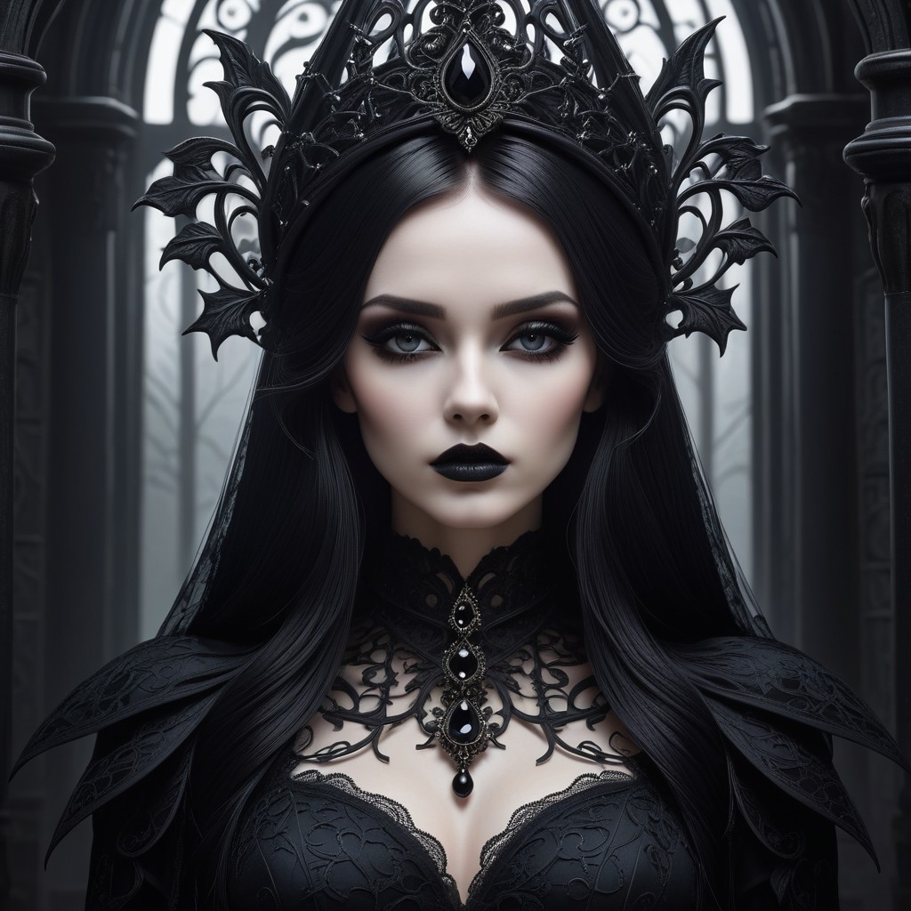 Example result. Prompt: beautiful woman, (gothic style:1.2) . mysterious, haunting, dramatic, (minimal, ornate), aesthetic, eerily beautiful, dark surrealism,…