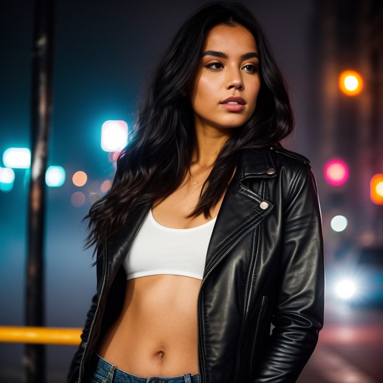 Example result. Prompt: closeup of a beautiful woman, black leather jacket, city street, neon, fog, volumetric Negative Prompt: BadDream, UnrealisticDream…