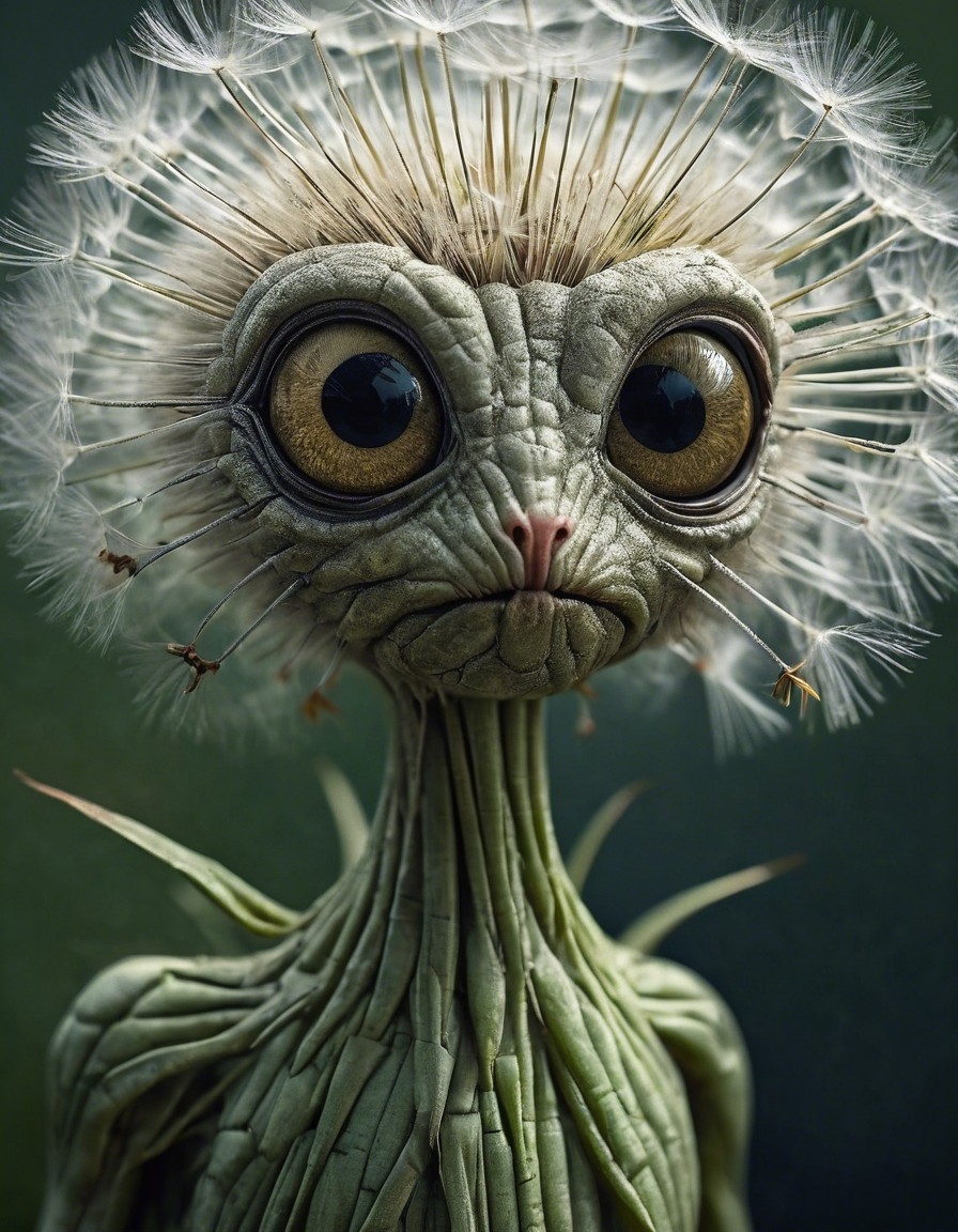 Example result. Prompt: beautiful alien with a head like a (dandelion seed pod:1.3), big eyes, long neck, James Christensen,. Hyperrealistic art cinematic…