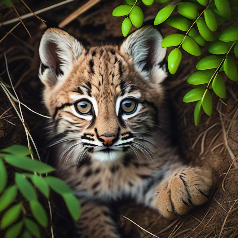 Example result. Prompt: baby bobcat in a lush wilderness (texture), top down close-up Negative Prompt: ugly, deformed, noisy, blurry Guidance Scale: 8.0…