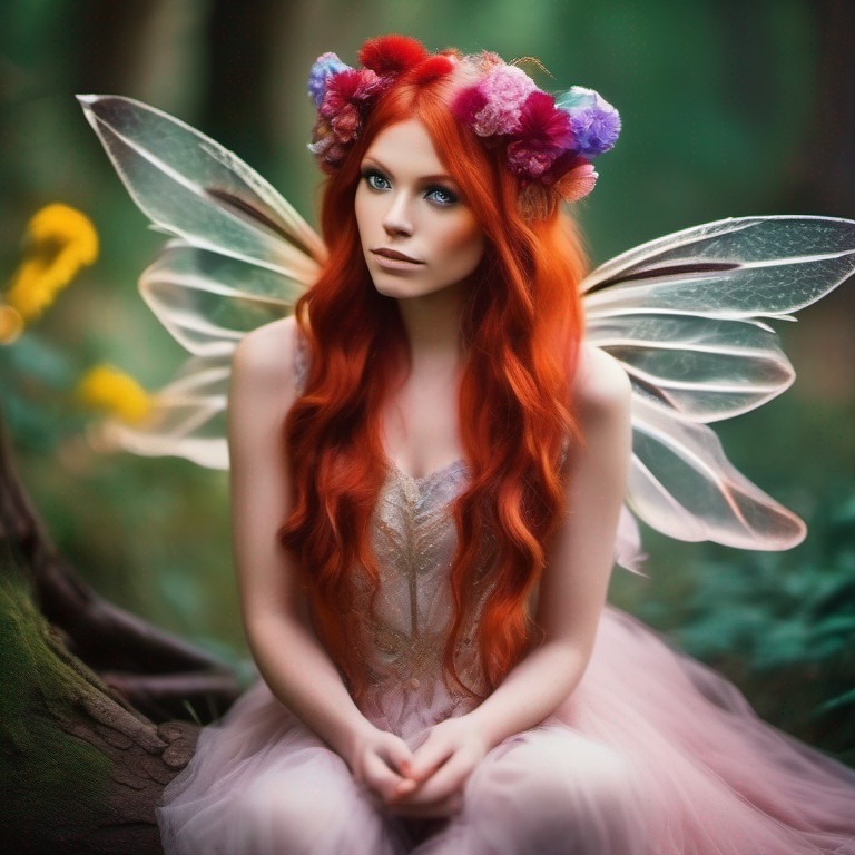 Example result. Prompt: beautiful fairy with big delicate wings, colorful flowers in her red hair, sitting in an enchanted forest, photograph Negative Prompt:…