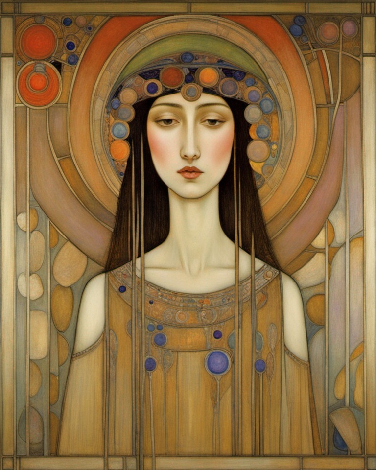 Example result. Prompt: beautiful woman, (Margaret Macdonald Mackintosh:1.2), perfect composition, sharp focus Negative Prompt: monochrome, ugly, cluttered…