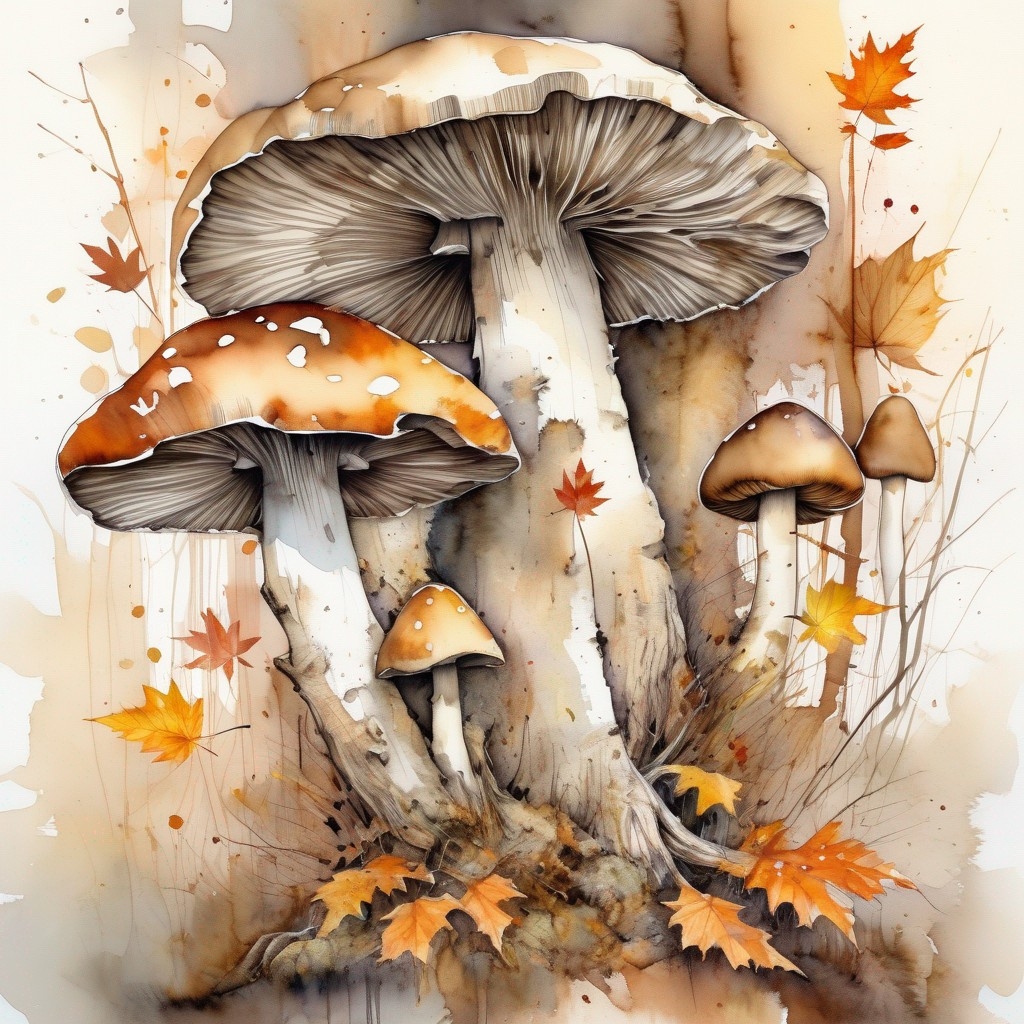 Example result. Prompt: beautiful mushrooms, growing next to tree roots, surrounded by fall leaves, in an autumn forest, Carne Griffiths Negative Prompt:…