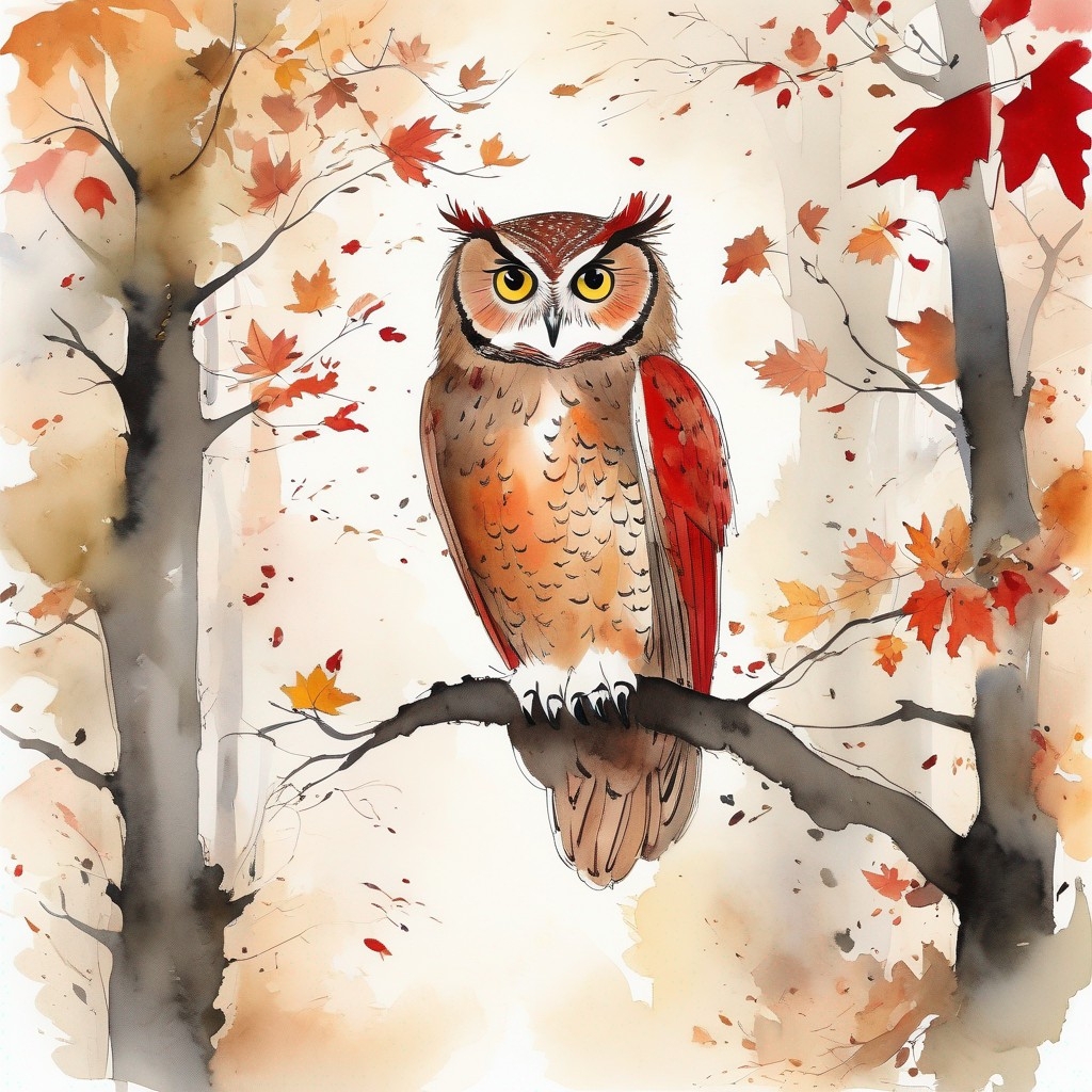Example result. Prompt: beautiful owl in a red maple tree, in a foggy autumn forest, Quentin Blake Negative Prompt: ugly, blurry, (worst quality, low quality,…