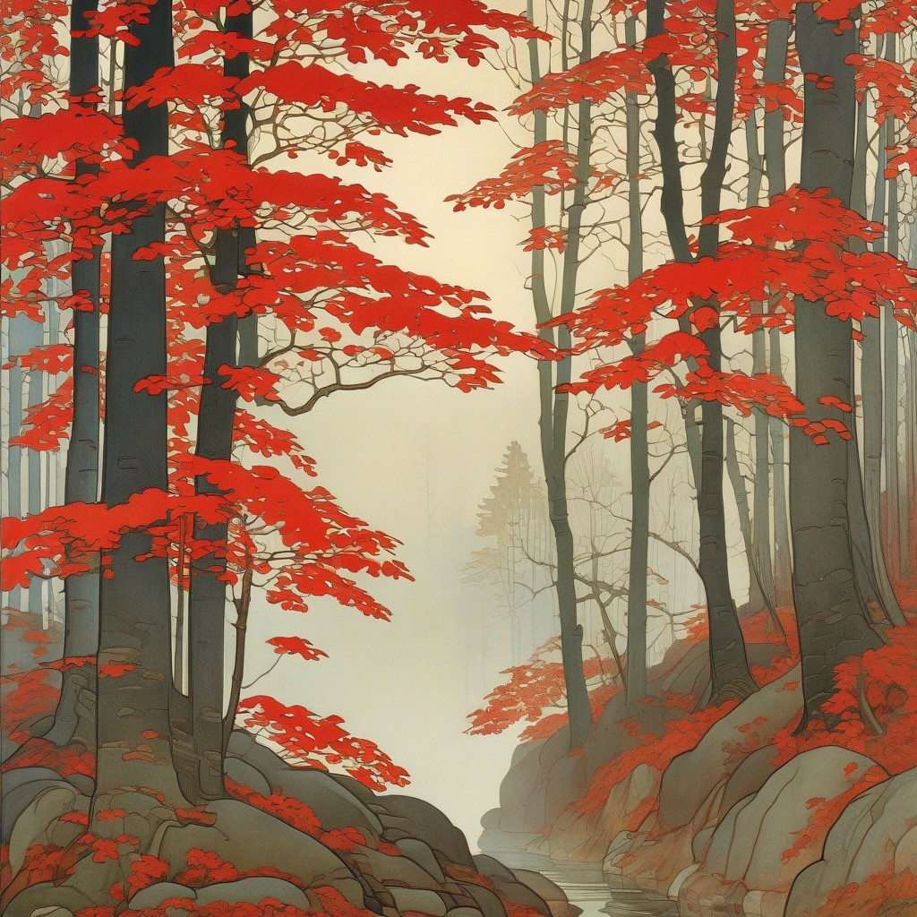 Example result. Prompt: beautiful red maple leaves, maple trees and branches, in a foggy autumn forest, Ivan Bilibin Negative Prompt: ugly, blurry, (worst…