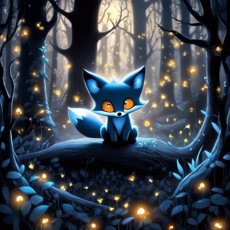 Example result. Prompt: cute scary fox in the woods, at night, surrounded by fireflies, (breathtaking) . award-winning, professional, highly detailed, (tim…