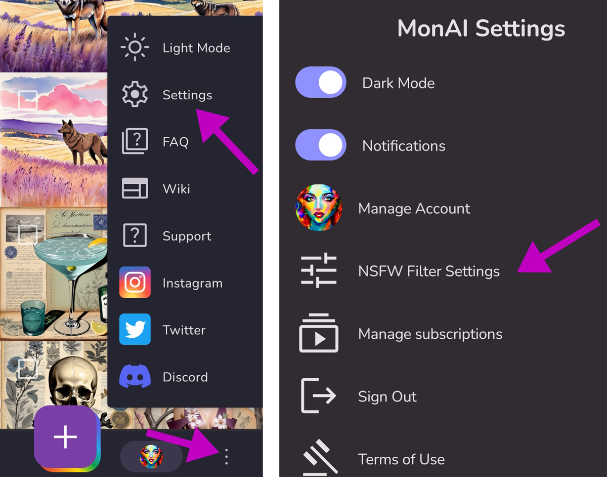NSFW Home Page Settings: Changing the NSFW Settings on the MonAI Home Page