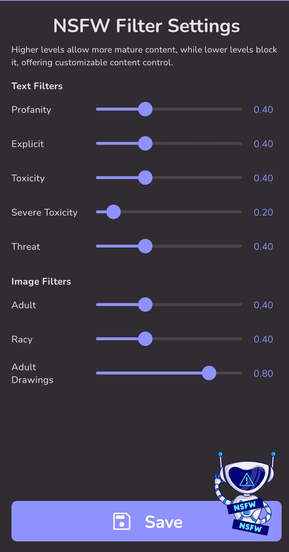NSFW Home Page Settings: Default Settings