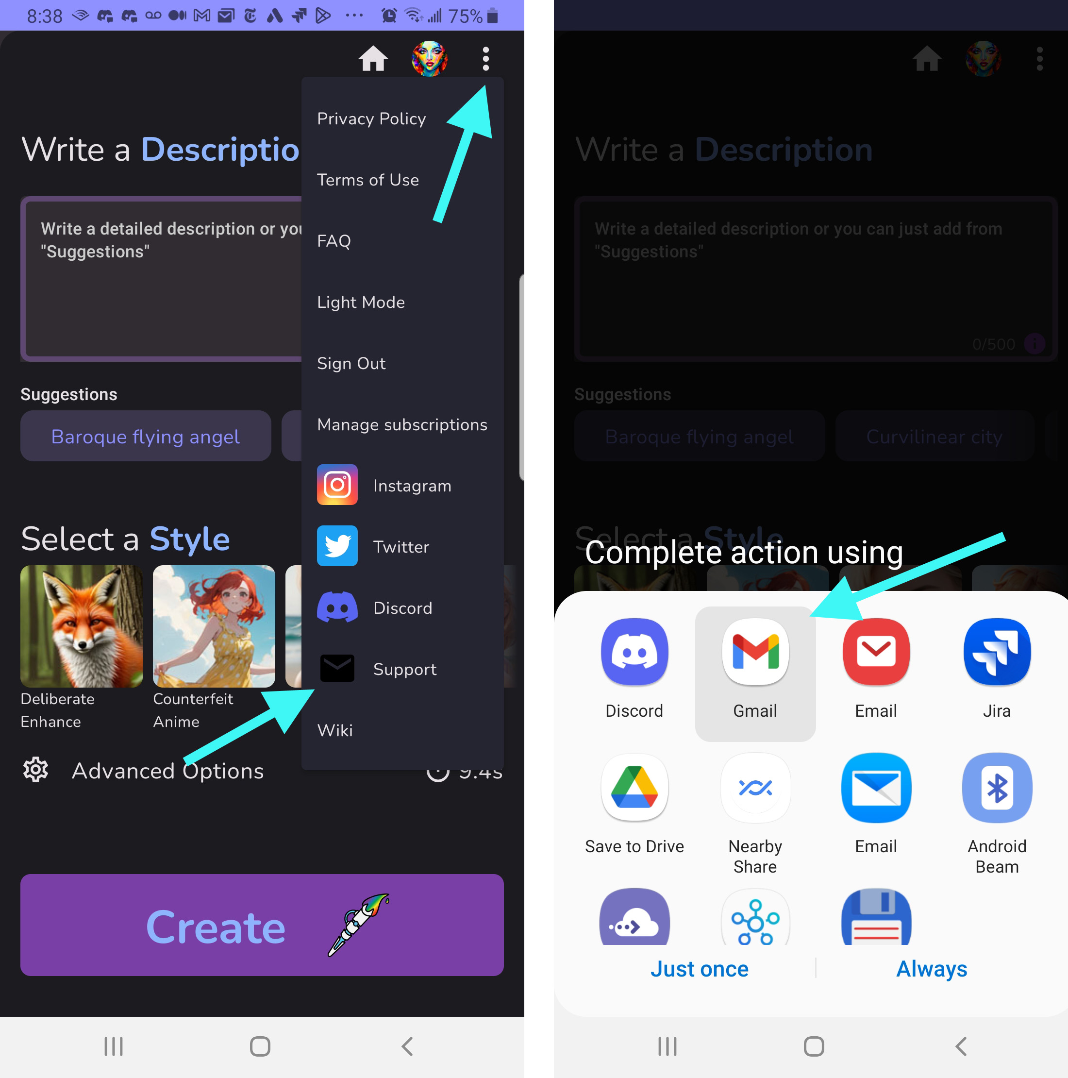 Alpha Signup: 2) Go to the 3 dots menu and down to Support