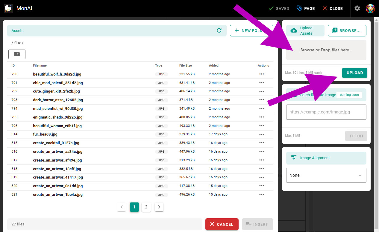 How to add to a Wiki page: Select the images you want to upload, then tap UPLOAD